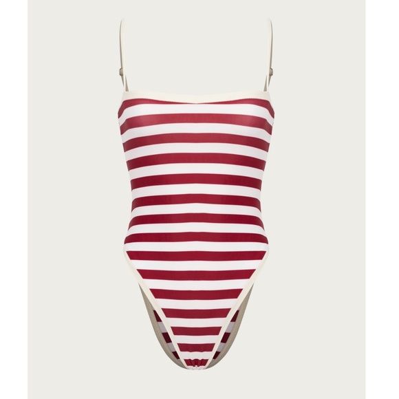227. SAME Los Angeles COLORBLOCK ONE PIECE Burgundy Stripe Red $250 NWOT Medium - Picture 1 of 6